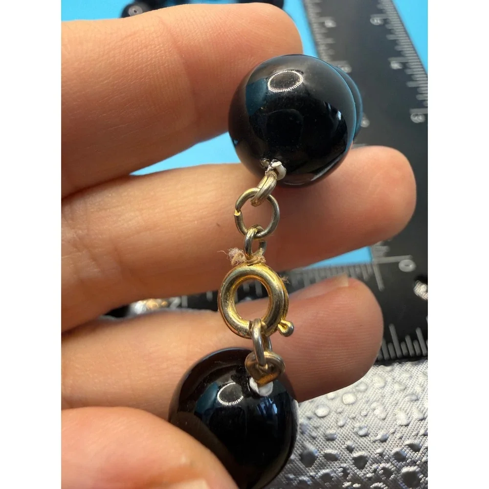 Vintage Black Chunky Round Bead‎ Statement Necklace 20 Inch Gold Tone Clasp